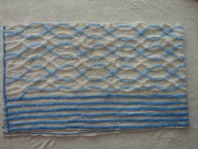 Fabric Piece #1757 - 14 x 47 - Blue & White Cable Vtg Chenille Bedspread Craft