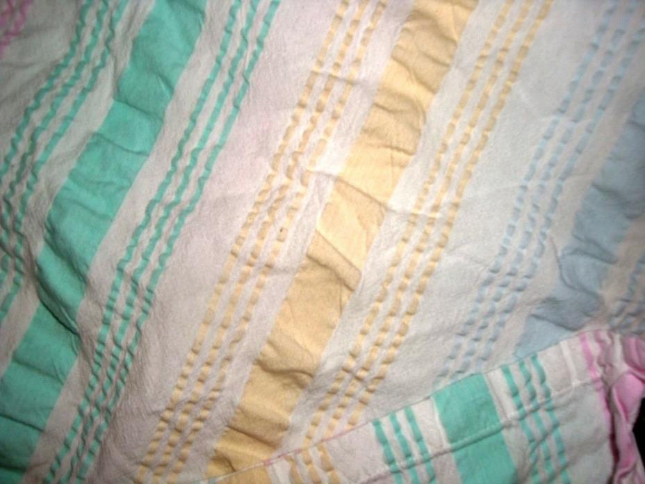 ORVIS Full Queen Waffle texture Cotton Pastel pink blue green yellow Bedspread