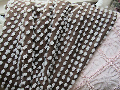 Chocolate Marshmallows Vintage Chenille Bedspread Craft Fabric Piece 31x46
