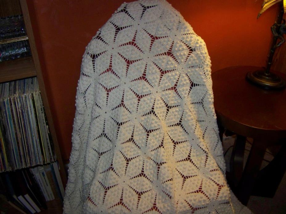 Large crocheted bedspread, fits top of queen bed, hand crocheted