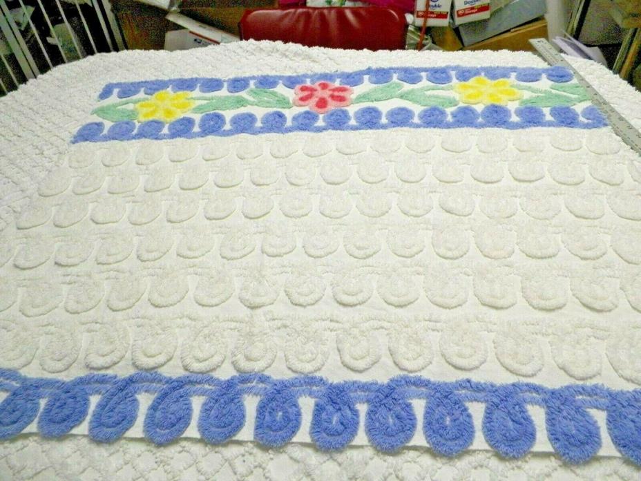 Vint Super Plush Floral Curly Qs Chenille Bedspread Quilt Craft Fabric   A 1458