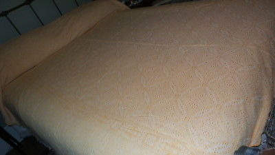 Antique 1940's Era BEDSPREAD, Golden Yellow, Scallop Edge,Satin Design,92