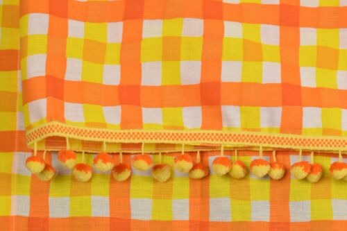 Vintage 60's Orange Yellow Bom Bom Balls CURTAIN 3 Piece Fabric RARE
