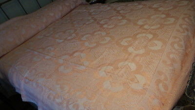 Antique 1940's Era BEDSPREAD, Pink, Scallop Edge,Satin Design,72