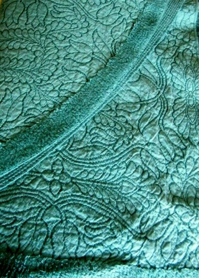 Vintage Bates Bedspread Bed Cover Teal/Aqua Embroidered Floral Chenille Edge