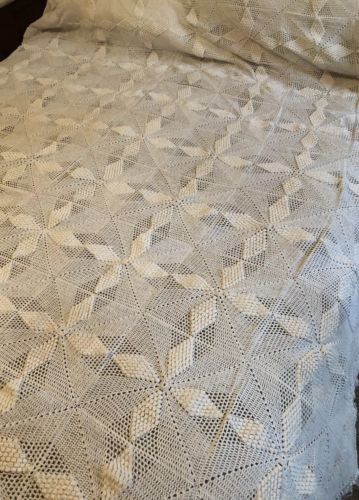 Handmade Crocheted Bedspread, Ecru Cotton
