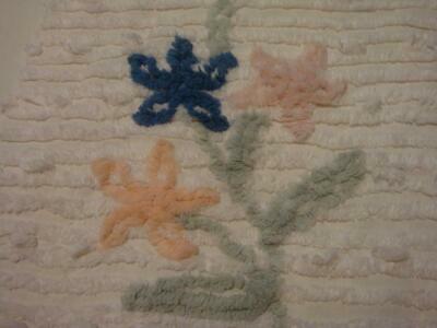 Fabric Piece#1732 - Soft Pastel Flowers 4 Pillow?? Vtg Chenille Quilt
