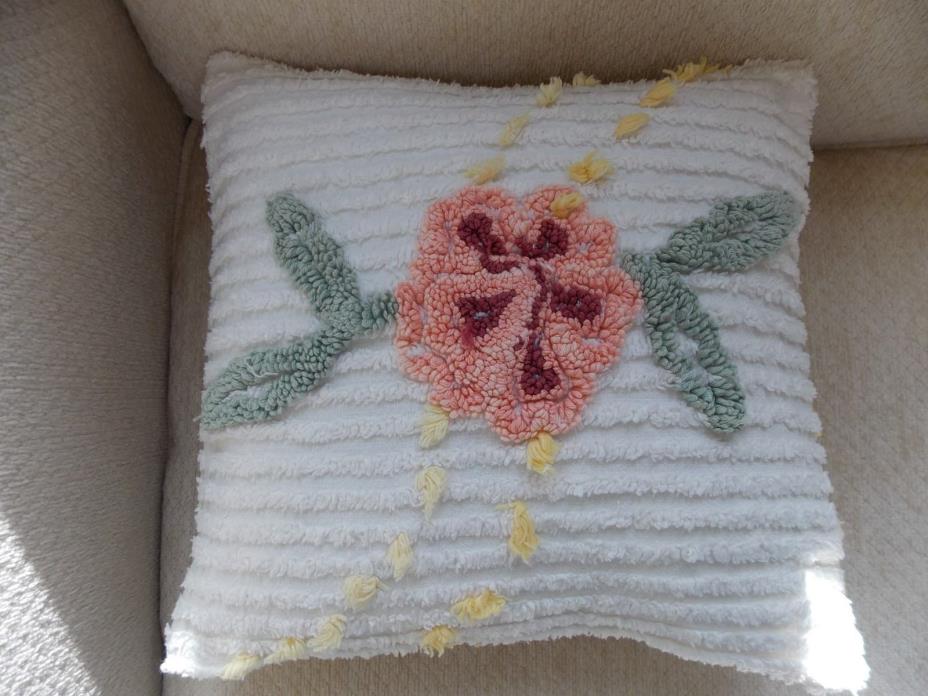 Handmade Pillow Case from Vintage Chenille Needle Tuft Bedspread  12 x 12