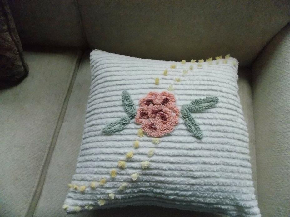 Handmade Pillow Case from Vintage Chenille NeedleTuft Bedspread  16 x 16