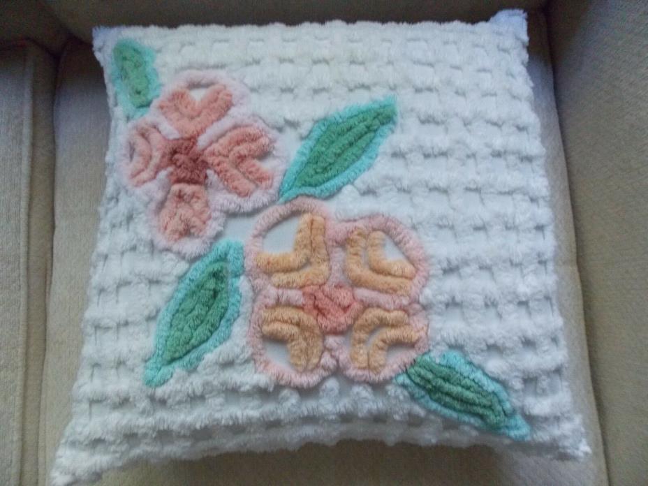 Handmade Pillow Case from Vintage Chenille Bedspread 16 x 16