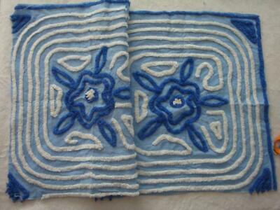 Fabric Piece #1759 -22 x 41 - Cobalt Flower on BlueVtg Chenille Bedspread Quilt