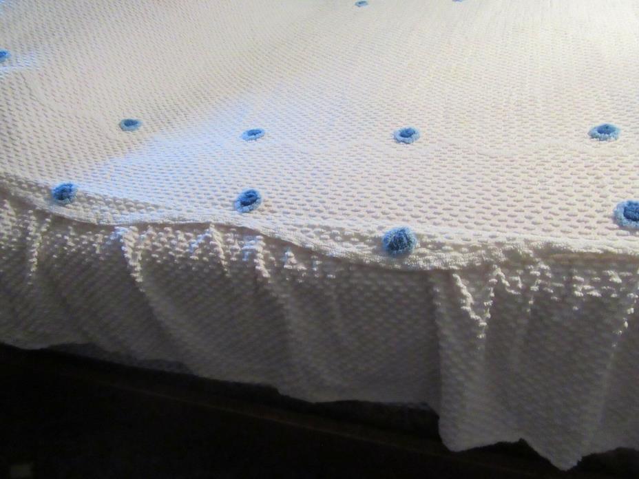Twin Size Chenille Bedspread, White Pops, Blue Lollipops, Pretty, Nice