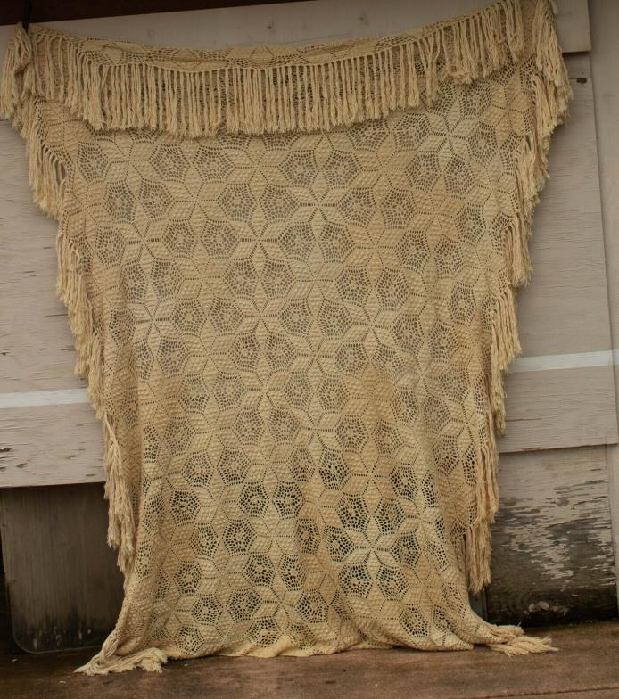 Vintage Bedspread Coverlet Crochet Lace Popcorn Handmade Bed Cover Afghan Throw