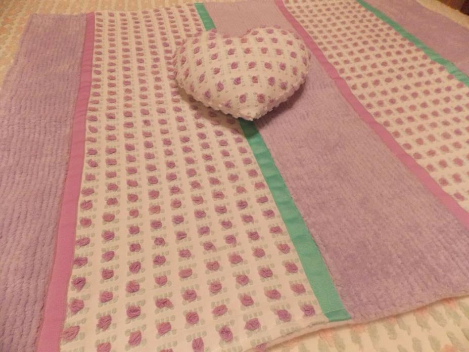 Vintage MJ Lavender Rosebud Chenille Handmade Baby Blanket/Pillow Set