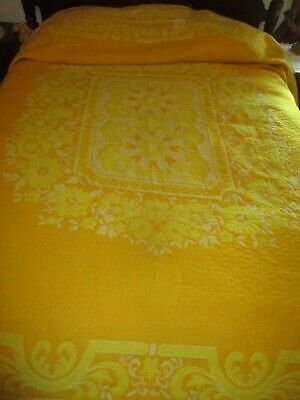 70's Tapestry Wool HEAVY Flower EX LARGE KING Reversible Bedspread 116