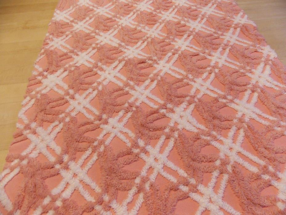 Vintage Chenille Bedspread Fabric Peach/Mauve, White 18 x 24