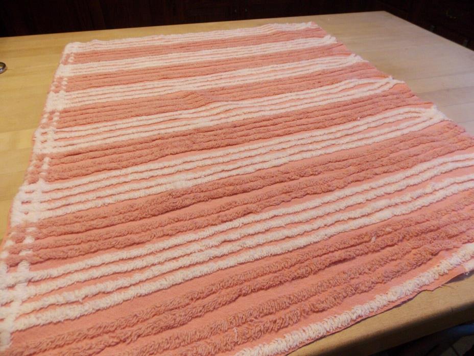 Vintage Chenille Bedspread Fabric Peach/Mauve, White 22 x 25