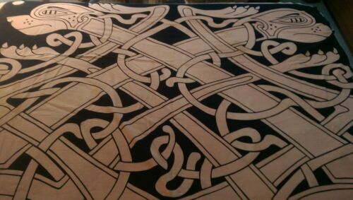 Vintage Irish Linen Coverlet Wall Textile Hand Printed Celtic Hound Artisan 1960