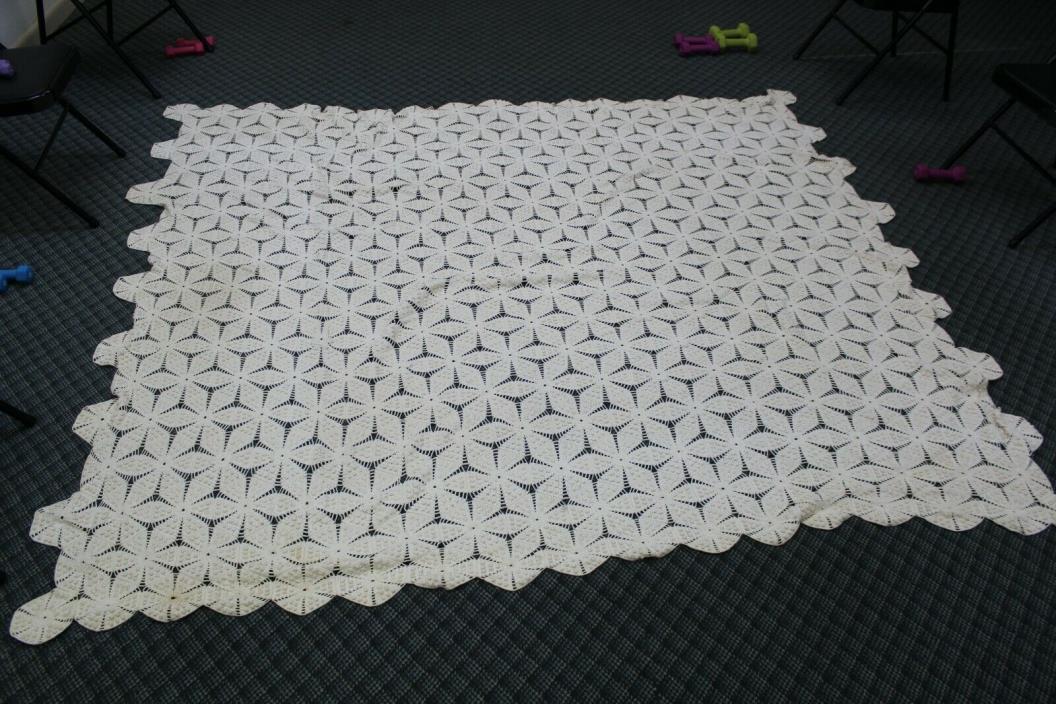 Handmade Crocheted Bed Coverlet 84” x 88”