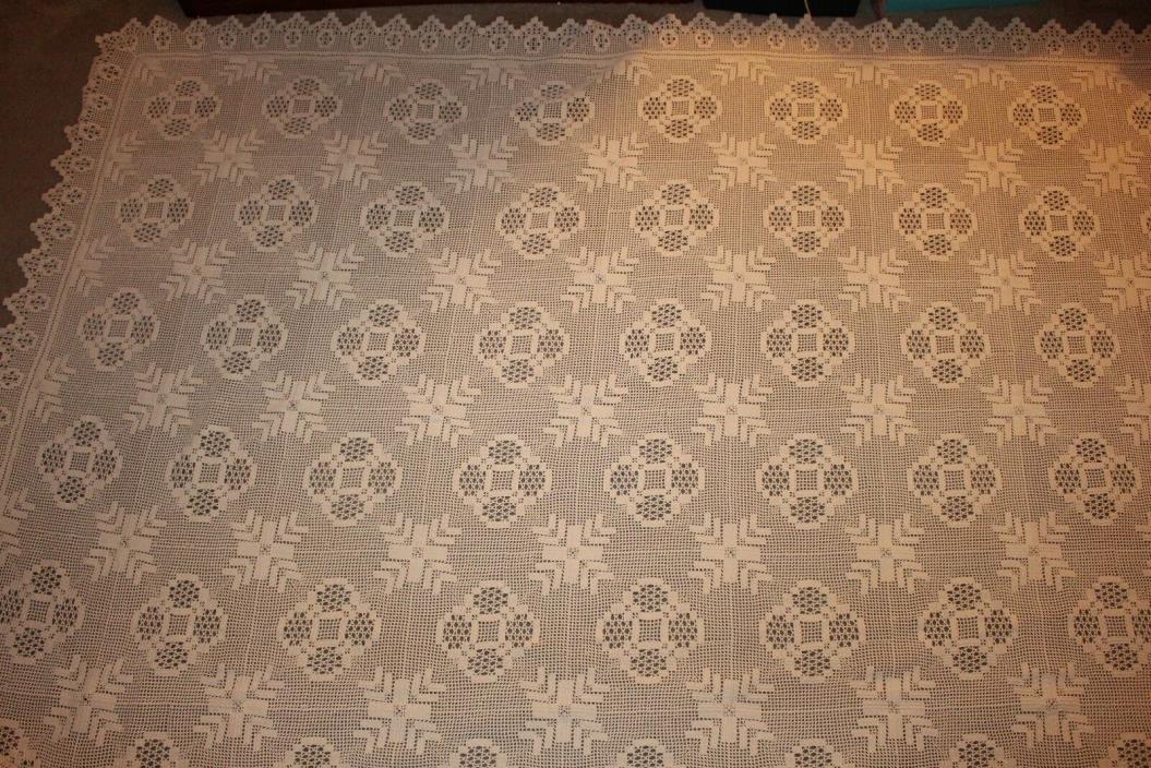 Vintage Hand Crochet Bedspread Cover Cotton Heavy 72