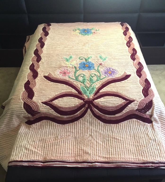 Vintage Chenille Bedspread, Full Blanket 89