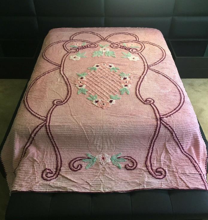 Vintage Chenille Bedspread, Twin Blanket 72