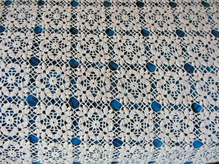 Vintage Handmade Cream Cotton Hand Crochet Tablecloth/Bedspread 52 x 68 Flawless