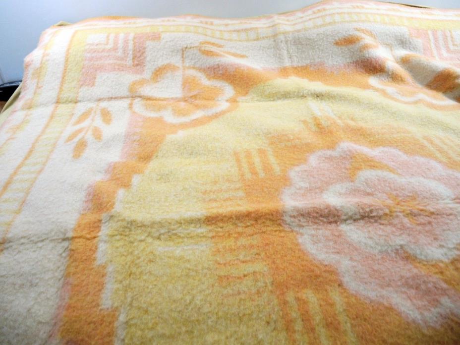 VINTAGE WOOL  BLANKET BY HELMOND - YELLOW & LIGHT ORANGE - MADE IN HOLLAND