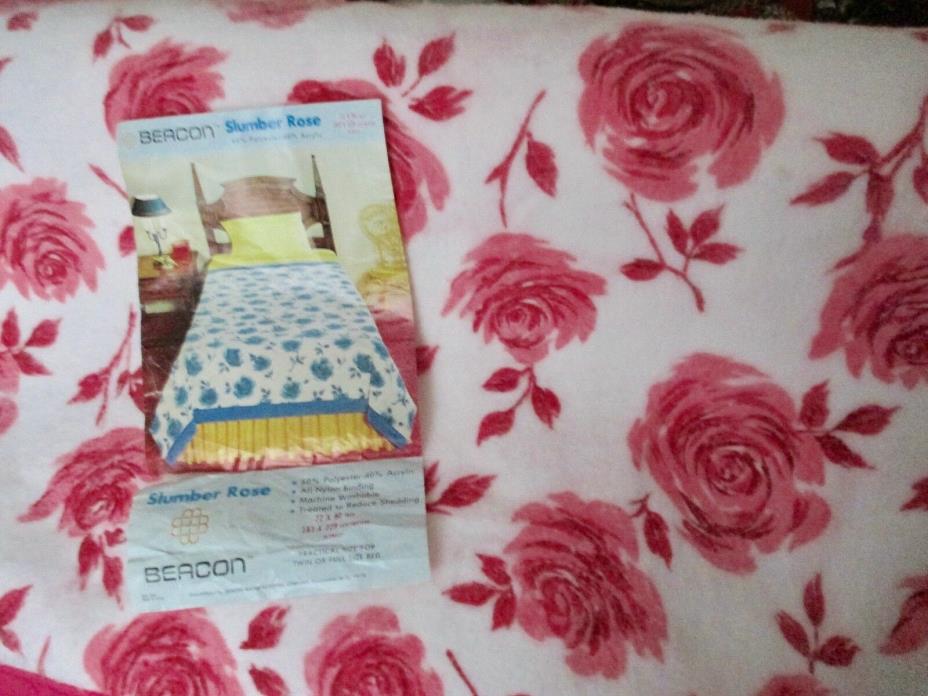 Vintage Beacon Rose Blanket Pink Satin Edge 72 x 90 Rayon/Cotton Pink New Washed
