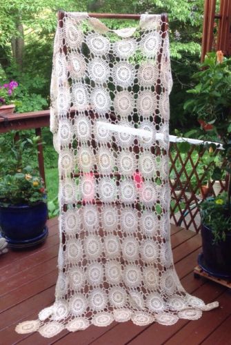 Vintage Crochet Linen Cloth Table Cloth Ivory 49
