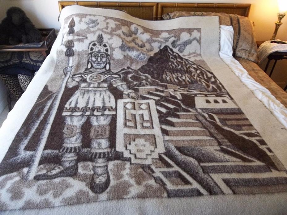 Vtg HUANCATEX Throw Blanket Alpaca Llama Wool Brown INCA Peru 66 x 78 Reversable