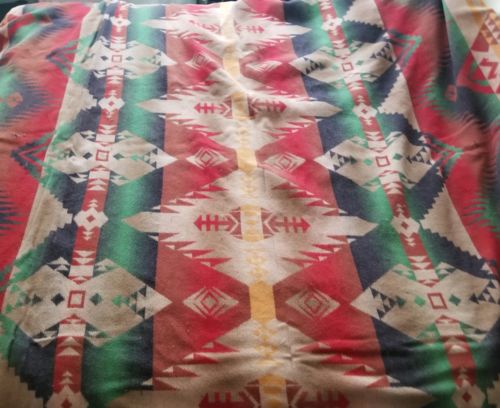Vintage 30's Camp Blanket GREAT COLORS & INDIAN design 74