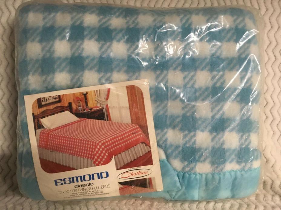 Chatham Esmond Classic Gingham Blanket Blue White Plaid Twin Full 72 In X 90 In
