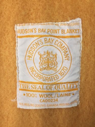 Vintage Hudson Bay 4 point 100% Wool Blanket Made In Canada Harvest Gold Butrsct