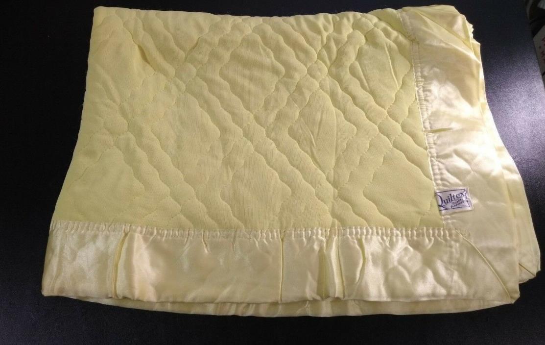 Vintage Quiltex Yellow Quited Baby Blanket Satin Edge