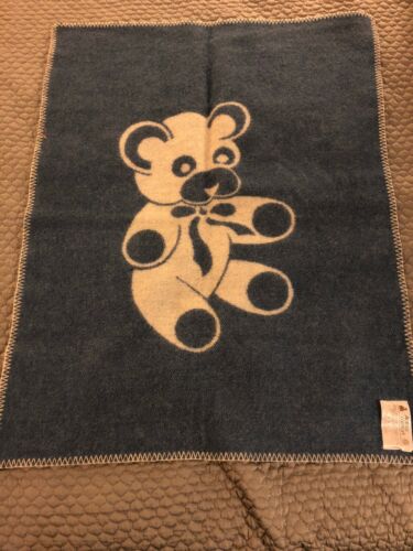 ALAFOSS Pure Wool Baby Blanket Reversible Blue 29”x 37” Made in ICELAND NWOT