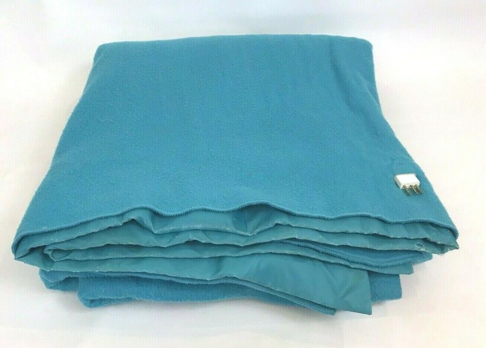 Vintage Electric Blanket Satin Binding Turquoise Blue 74