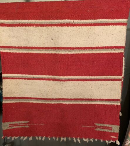 Vintage Native American Red And Cream Wool blanket / Runner 61in X 29in Navajo?