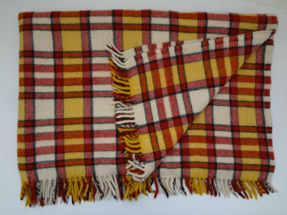 Vintage Red and Yelllow Plaid Wool Throw Blanket 80