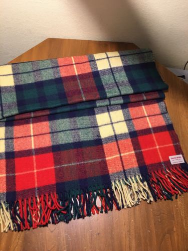 VINTAGE WOOL PLAID THROW BLANKET TROY ROBE 58 x 72”