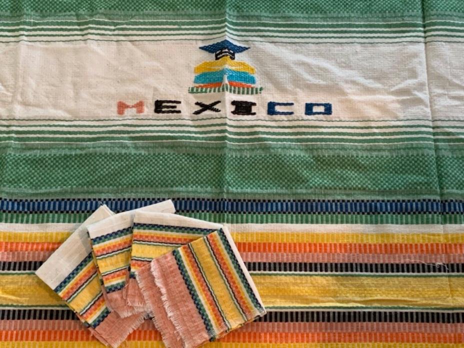Sarape Stripe Cotton Tablecloth Embroidered MEXICO Tassel cocktail napkins