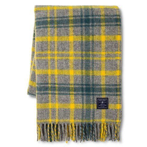 Faribault Woolen Mill Company Plaid Wool Throw Blanket - Heather Grey/Yellow