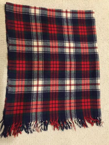 Vintage Blue Red Plaid Throw Camp Picnic CabinBlanket Scottish 100% Virgin Wool