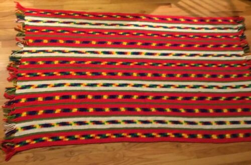 OOAK Vtg Handmade Crochet Afghan Throw Blanket Vivid Stripes 92” X 52”