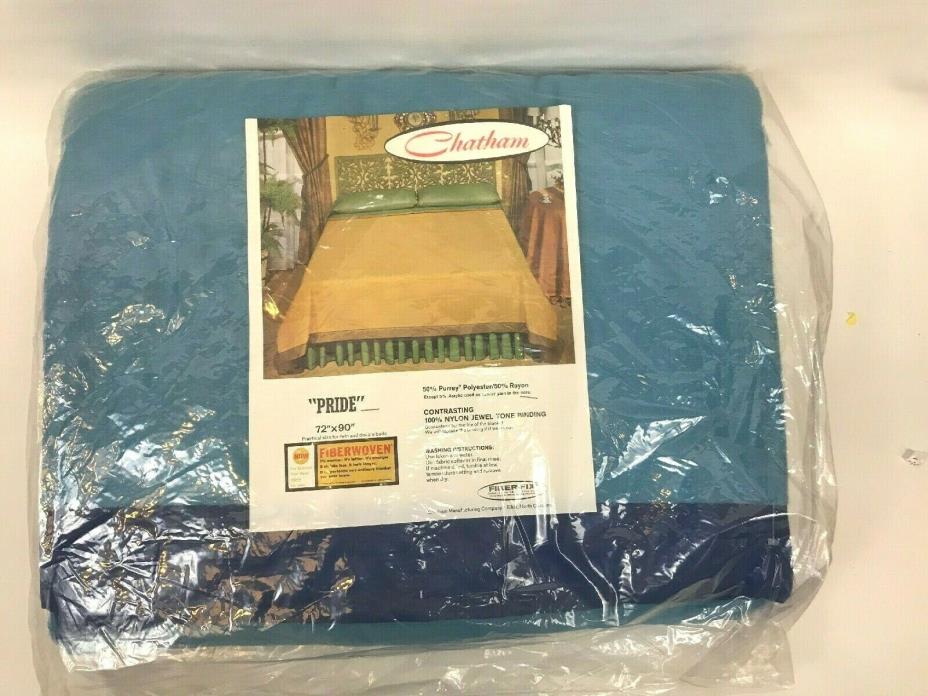 Blanket Vintage Full Twin Blue Woven Satin Binding 72