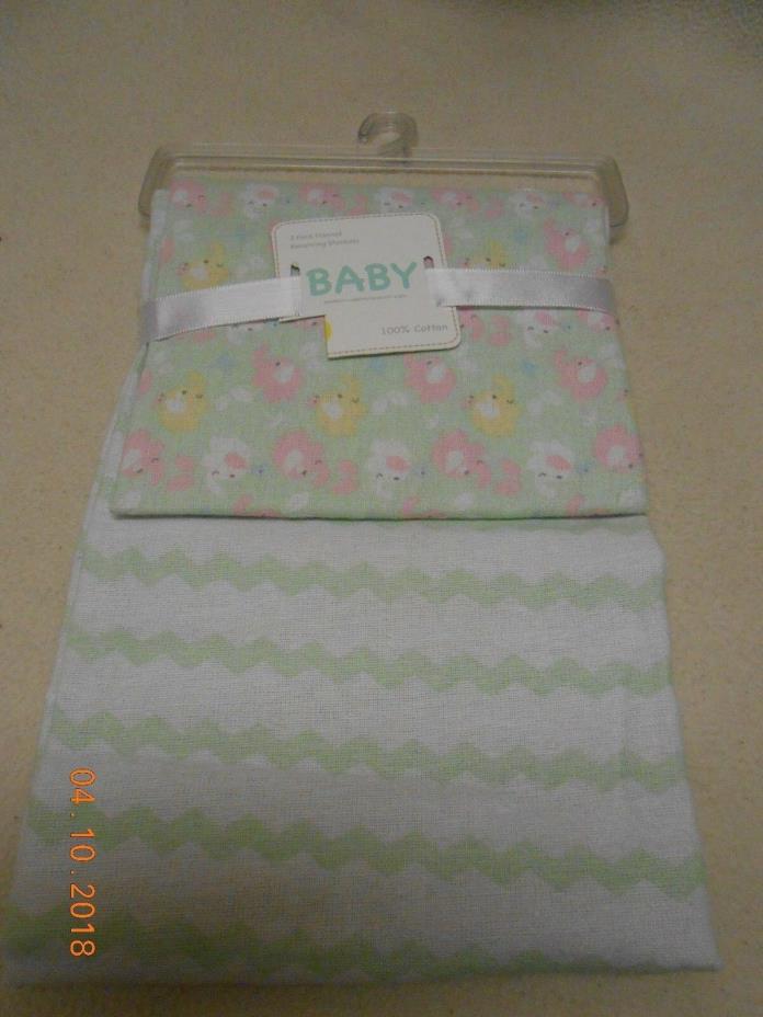 New lot 2 flannel baby receiving blankets green elephants design Easter Gift