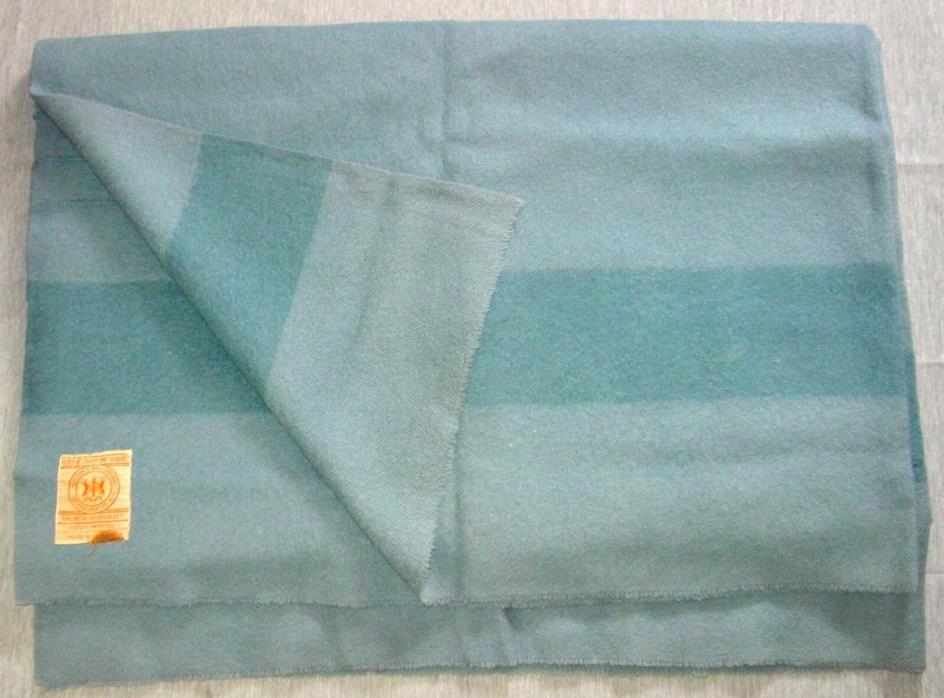 Vintage Hudson's Bay 4 Point Wool Blanket Hudson 72 x 92 Blue Stripe Flaws
