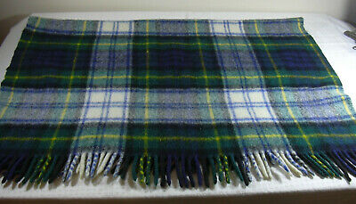 Bloomingdales Wool Tartan Plaid Blanket Blue Green White Baby Shop England 35x46