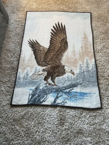 Gorgeous Vintage Made in Germany Plush Throw American Eagle Blanket 50
