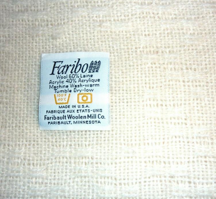 Cream wool Faribo throw or light-weight blanket, machine wash & dry, very nice!